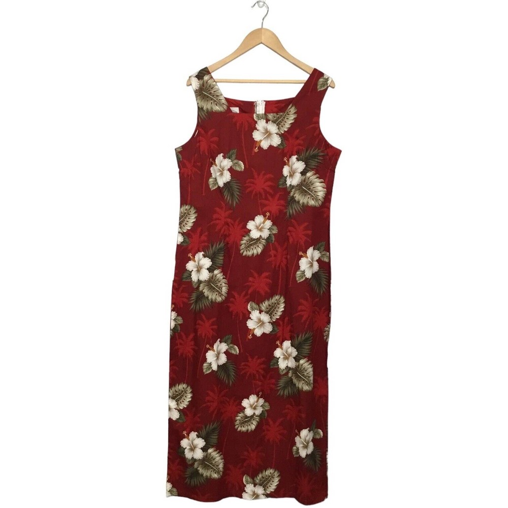 New Pacific Legend Tropical Hibiscus Monstera Hawaiian Tank Maxi Dress Red XL